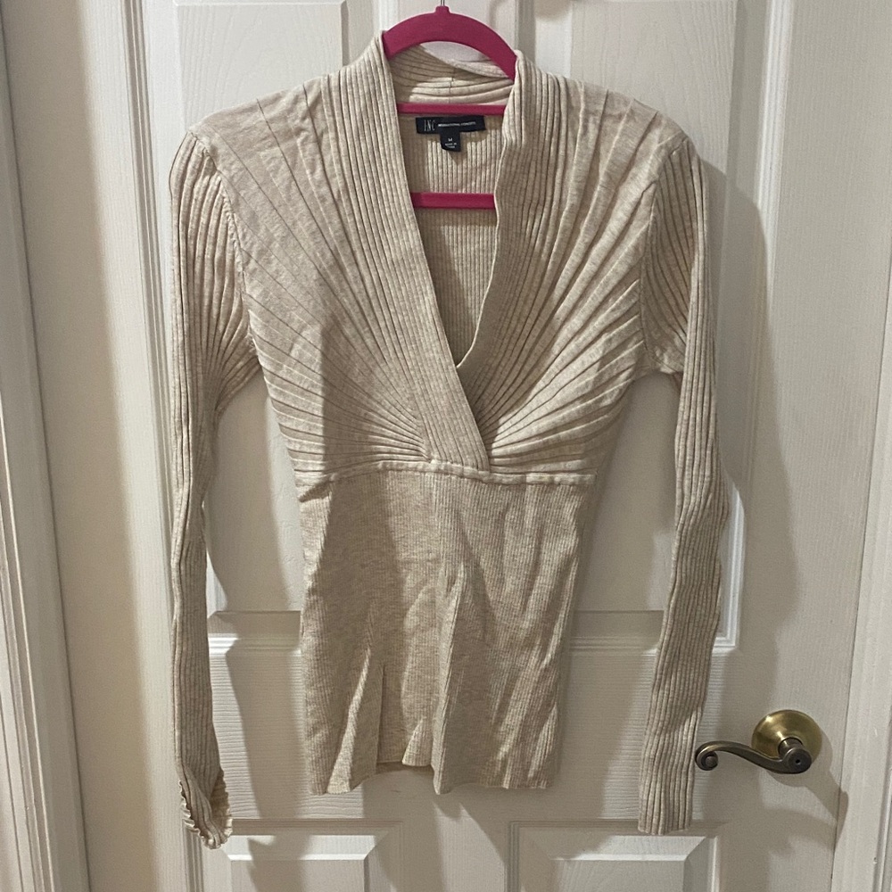 INC International Concepts Cream V-Neck Sweater